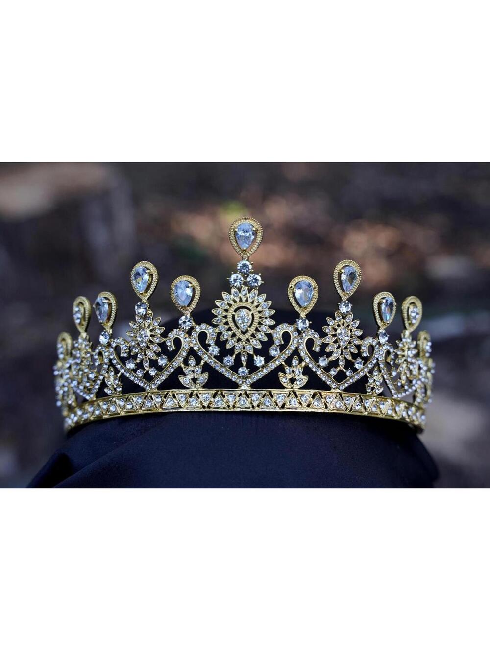 Tiered Gold Crystal Tiara Bridal Crown Birthday Wedding Gift Diadem prom metal